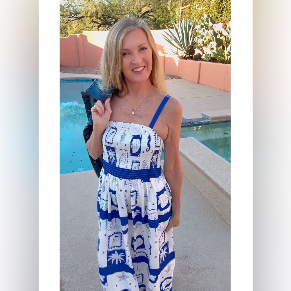NWT BLUE & WHITE RESORT DRESS-S
